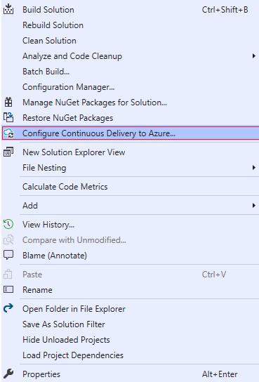 Configure continues delivery to azure