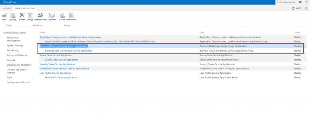 Business Data Connectivity Service Application SharePoint