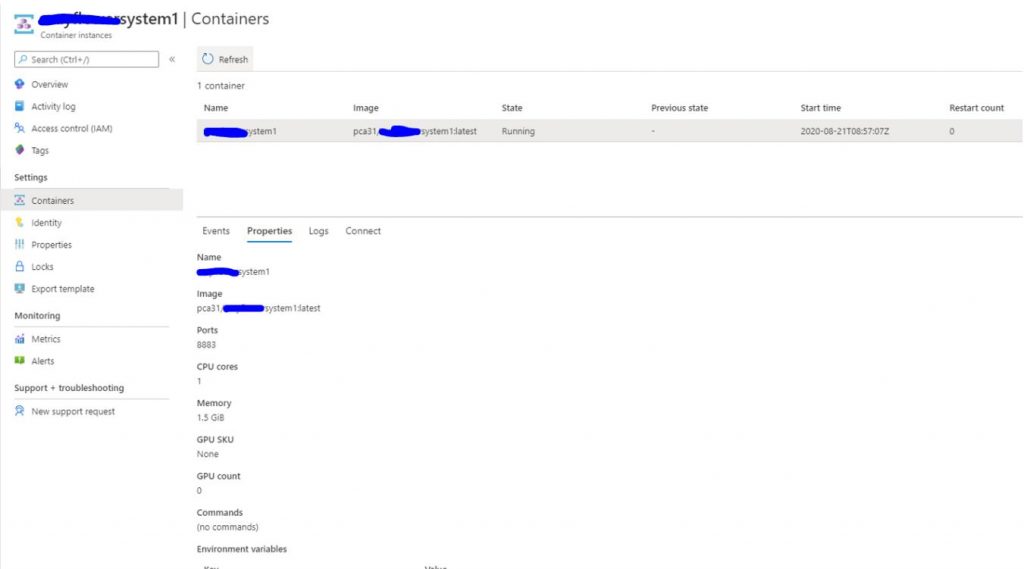 logs of our container instance